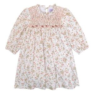 Kidiwi Leonine Smocked Floral Girls Dress In Thyme Pink Herbarium Size 4